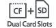 Dubbla kortplatser för CF + SD-kort